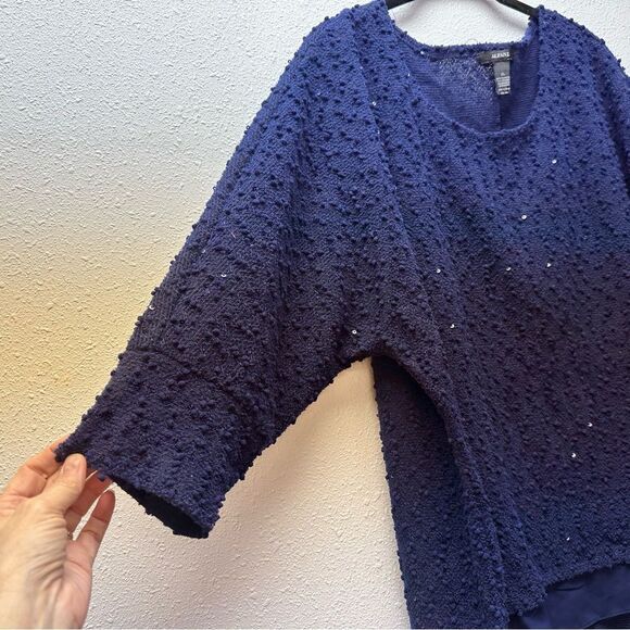 ALFANI Womens Royal Blue Glitter 3/4 Sleeve Crew Neck Sweater - Picture 6 of 10